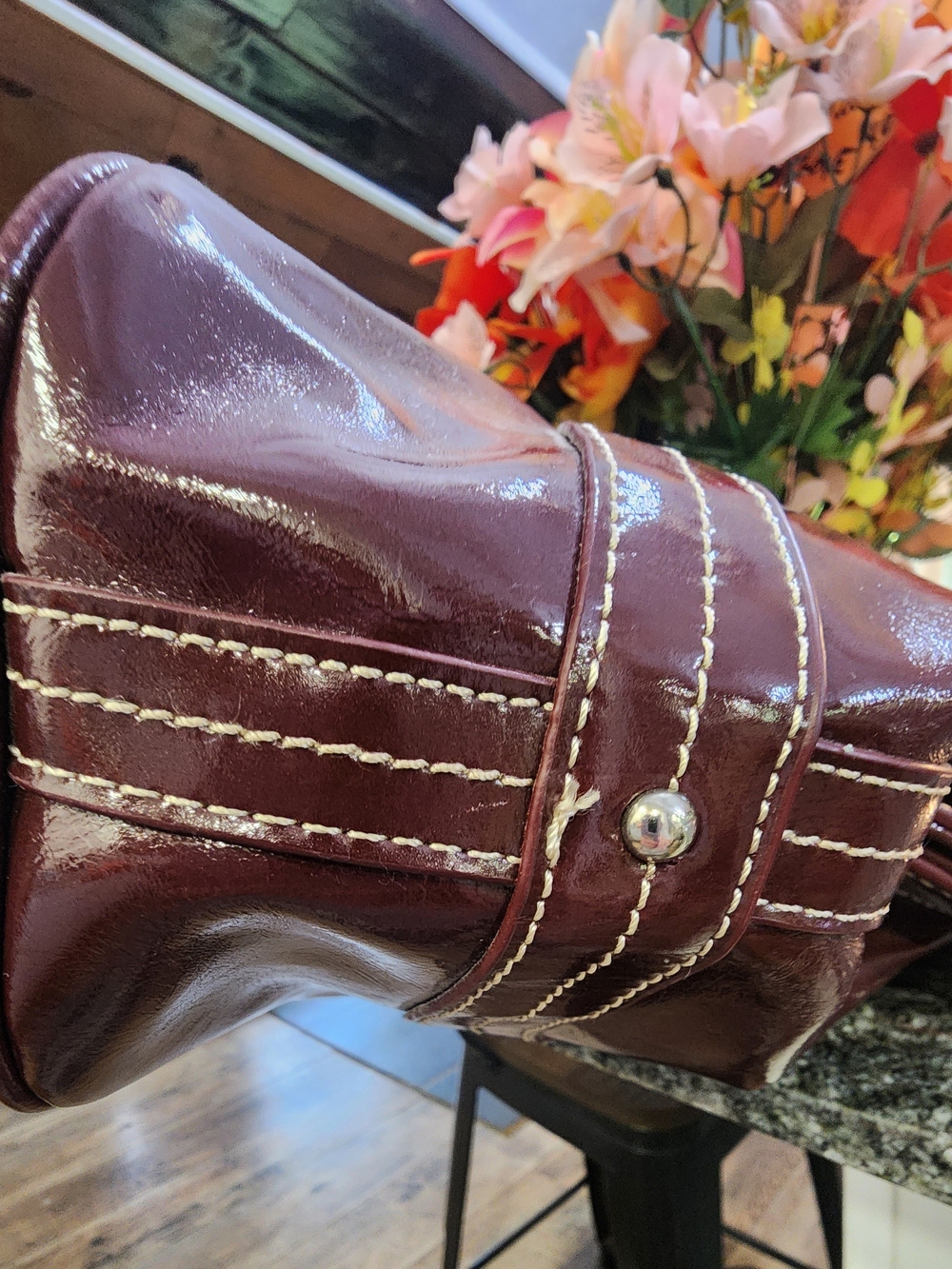 Franco Sarto Patent Leather Satchel in Deep Burgundy - Picture 10 of 14